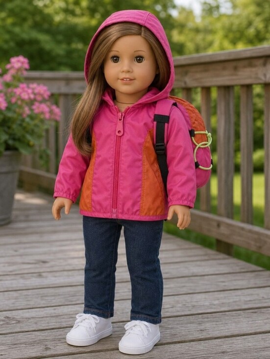 Other - Bright Pink & Orange Hooded Jacket & Backpack Set for 18-inch Dolls My life-size